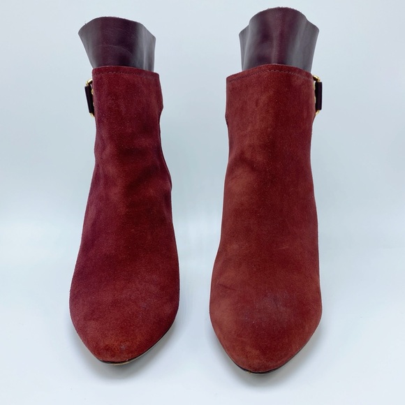Jimmy Choo size 6.5 /36.5 Maroon Burgundy Ankle Booties Boots with Gold Hardware - Picture 6 of 11
